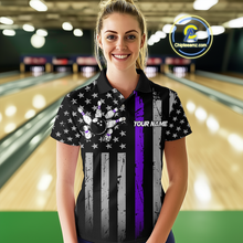 Load image into Gallery viewer, Custom Purple US Flag Eagle Bowling Jersey for Women Bowling Uniform Polo &amp; 1/4 Zip Bowling Team Shirts HNT119
