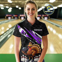 Load image into Gallery viewer, Custom Purple Funny Turkey Bowling Jersey for Women Thanksgiving Bowling Shirts Polo &amp; 1/4 Zip HNT117