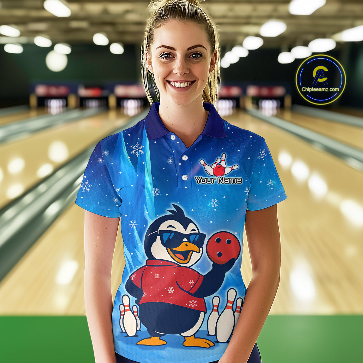 Funny Christmas Penguin Bowling Shirt for Women Custom Bowling Team Jersey Bowling Unisex QZT796