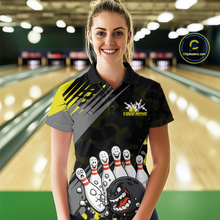 Load image into Gallery viewer, Custom Yellow Funny Bowling Shirt Crazy Bowling Jersey Women Polo &amp; 1/4 Zip Bowling Outfit QZT785