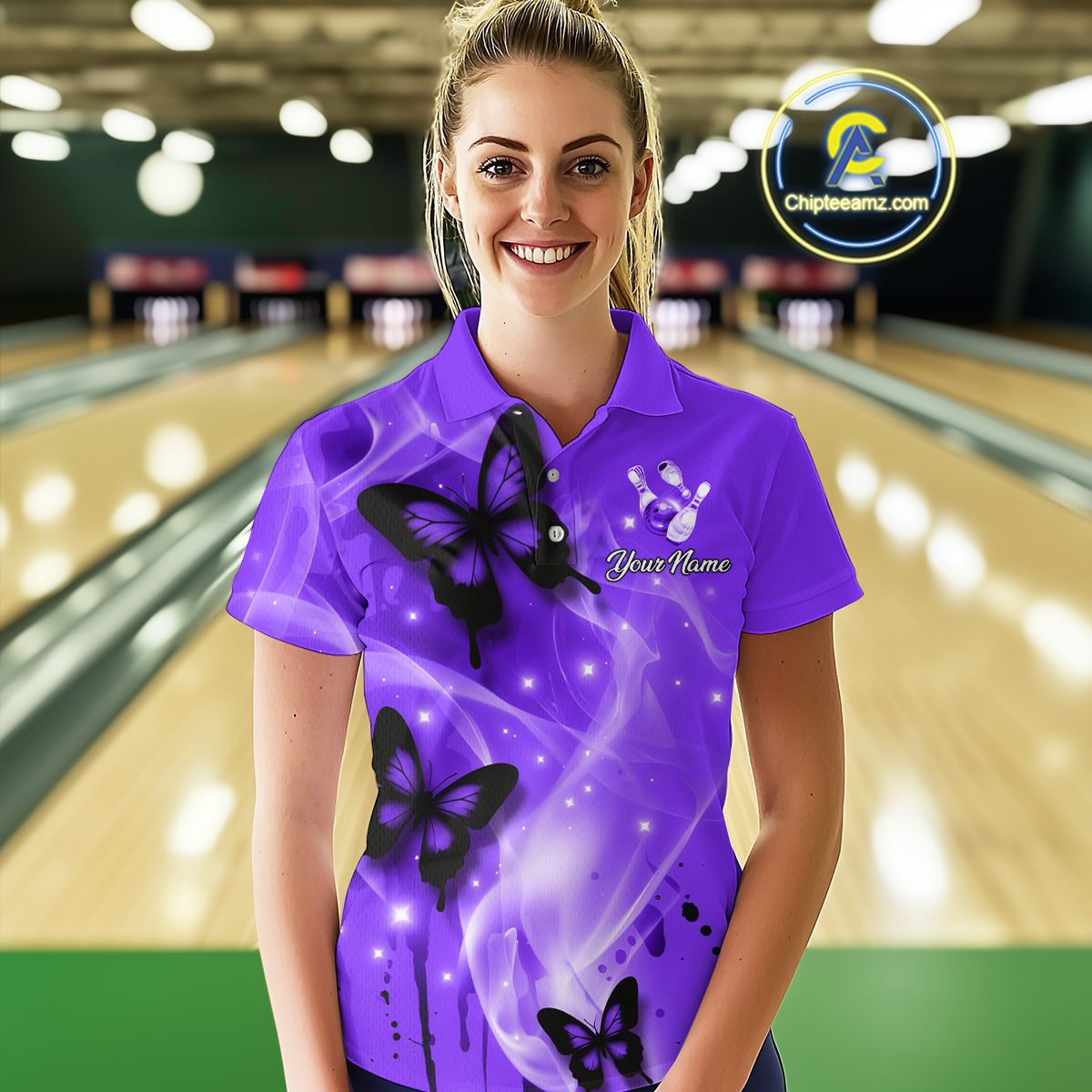 Custom Purple Butterflies Bowling Shirts for Men Women Team MBL120