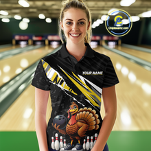 Load image into Gallery viewer, Custom Yellow Funny Turkey Bowling Jersey for Women Thanksgiving Bowling Shirts Polo &amp; 1/4 Zip HNT117