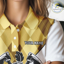 Load image into Gallery viewer, Funny Golf Ball Pattern Argyle Womens Golf Polo Shirts Custom Golf Outfits Ladies, Green Golf Tops NHT786