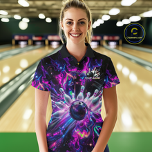 Load image into Gallery viewer, Custom Watercolor Pink Purple Bowling Jersey for Women Bowling Team Shirts Polo &amp; 1/4 Zip HNT268