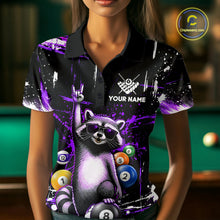 Load image into Gallery viewer, Custom Purple Funny Raccoon Billiard Shirt for Women 8 Ball Pool Billiard Jersey Polo &amp; 1/4-Zip BHT5