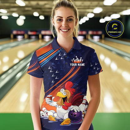 Funny Chicken Polo Bowling Shirt for Women Custom Bowling Jersey 1/4 Zip Bowling Outfit QZT826