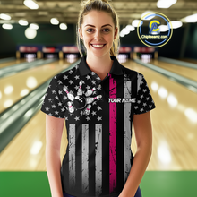 Load image into Gallery viewer, Custom Pink US Flag Eagle Bowling Jersey for Women Bowling Uniform Polo &amp; 1/4 Zip Bowling Team Shirts HNT119