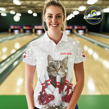 Load image into Gallery viewer, Custom Funny Cat Christmas Bowling Jersey for Women Polo &amp; 1/4 Zip Bowling Team Shirts HNT145