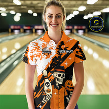 Load image into Gallery viewer, Orange Funny Skull Bowling Shirt for Women Personalized Polo &amp; 1/4-Zip Bowling Jersey Halloween QZT768