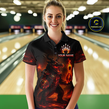 Personalized Red Flame Crocodile Bowling Team Shirt for Women Polo & Quarter-Zip Bowling Outfit QZT742
