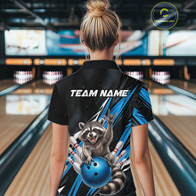 Load image into Gallery viewer, Custom Turquoise Raccoon Bowling Jersey for Women Bowling Team Shirts Bowling Polo &amp; 1/4 Zip HNT254