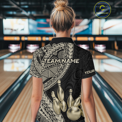 Black and Gold Tribal Pattern Bowling Jersey for Women Bowling Uniform Bowling Team Shirts HNT225