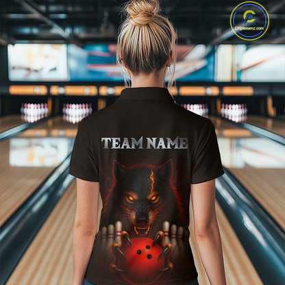Red&Black Wolf Bowling Shirts for Team Women Men Custom Wolf Bowling Polo &1/4 Zip MBL196