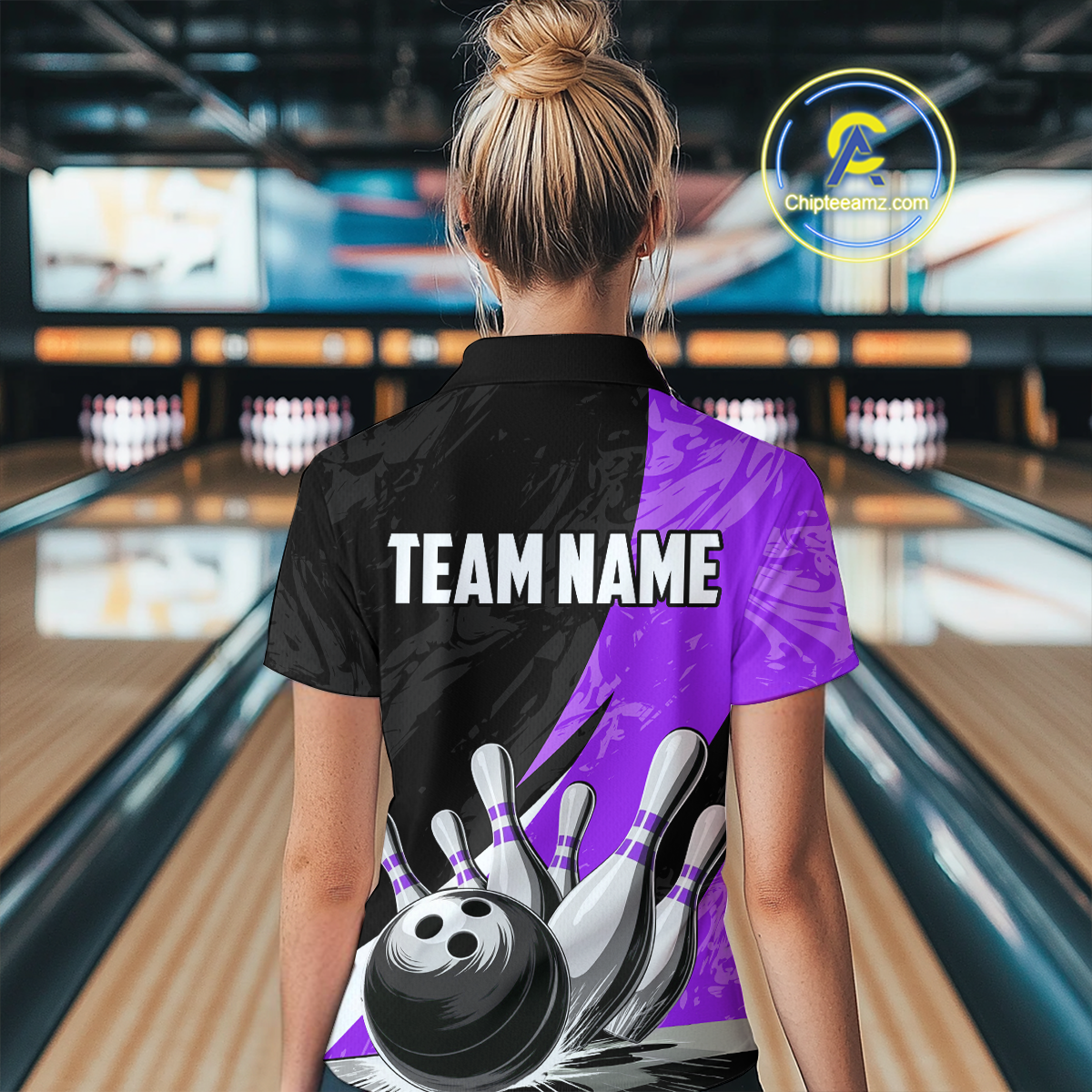 Custom Purple Bowling Custom Women Bowling Shirt Polo & Quarter-Zip Bowling Team Jerseys HNT75