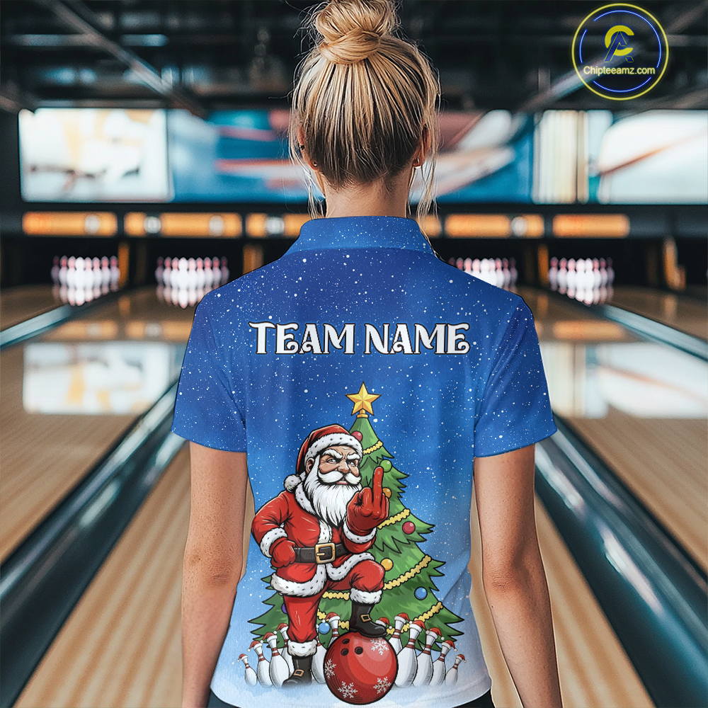 Custom Funny Santa Christmas Bowling Jersey for Women Bowling Team Shirts Polo & 1/4 Zip HNT139