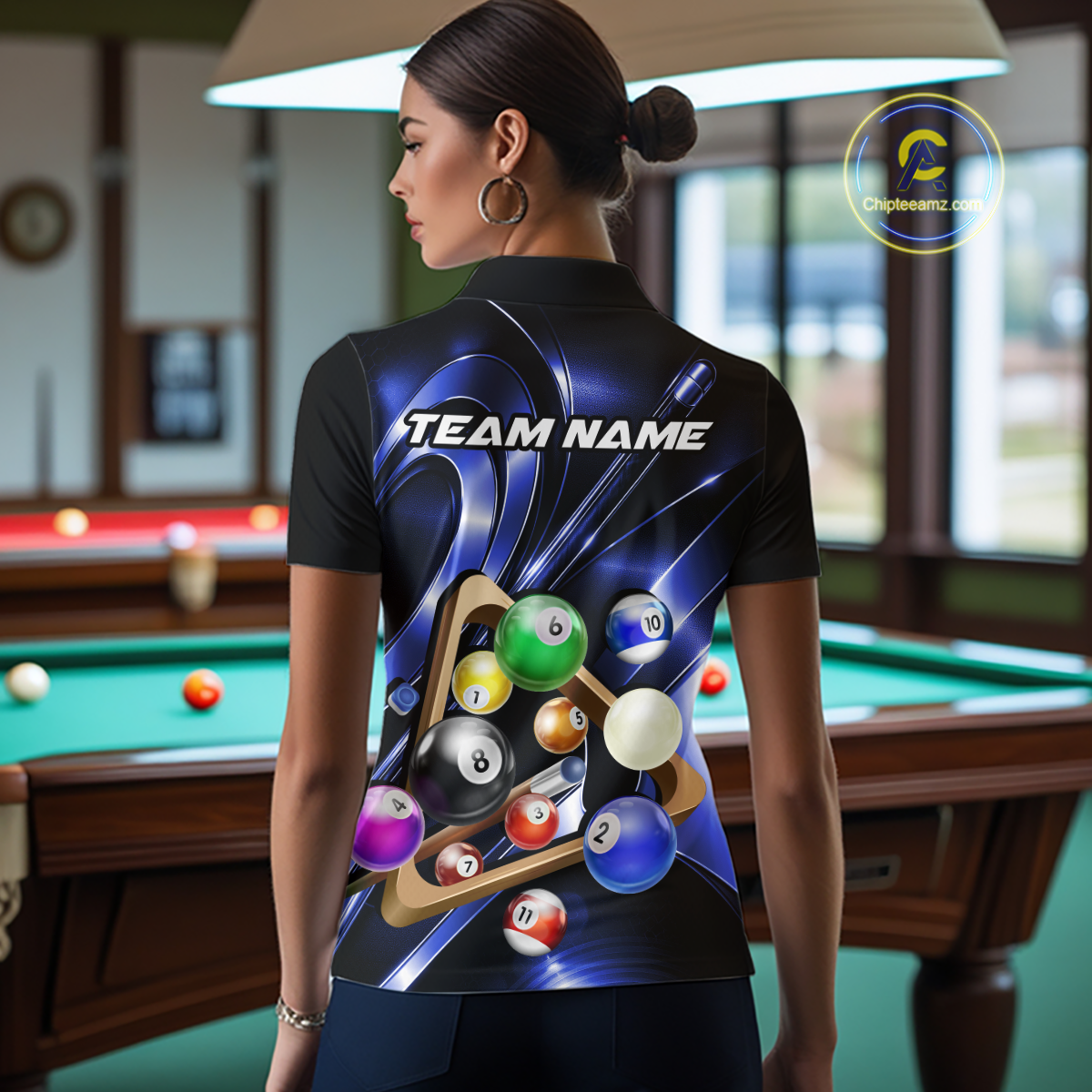 Custom Ball Pool Shirts Blue Billiard Shirt for Women Billiard Team Jersey Billiard League NNT180