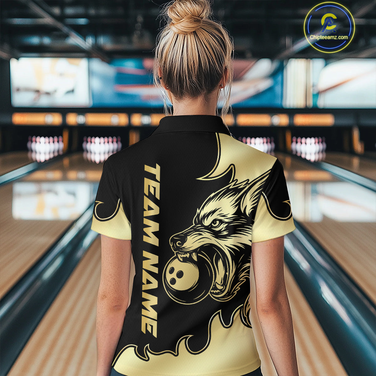 Gold Wolf Bowling Shirts for Team Women Men Custom Wolf Bowling Polo & Quarter Zip MBL194