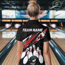 Load image into Gallery viewer, Custom Red Funny Bowling Jersey for Women Bowling Uniform Polo &amp; 1/4 Zip Bowling Team Shirts HNT128