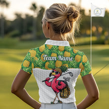 Load image into Gallery viewer, Golfing Flamingo Womens Funny Golf Polo Shirt Custom Yellow Pattern Pineapple Golf Ball Clothes Shirts NHT739