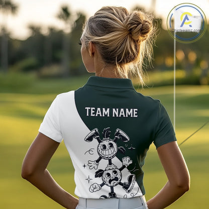 Green White Funny Golf Ball Pattern Womens Golf Polo Shirts Custom Golf Outfits Ladies, Green Golf Tops NHT785