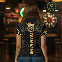 Load image into Gallery viewer, Black And Glowing Gold Dartboard Crown Tribal Darts Shirt For Women Custom Darts Team Jersey TDM4727