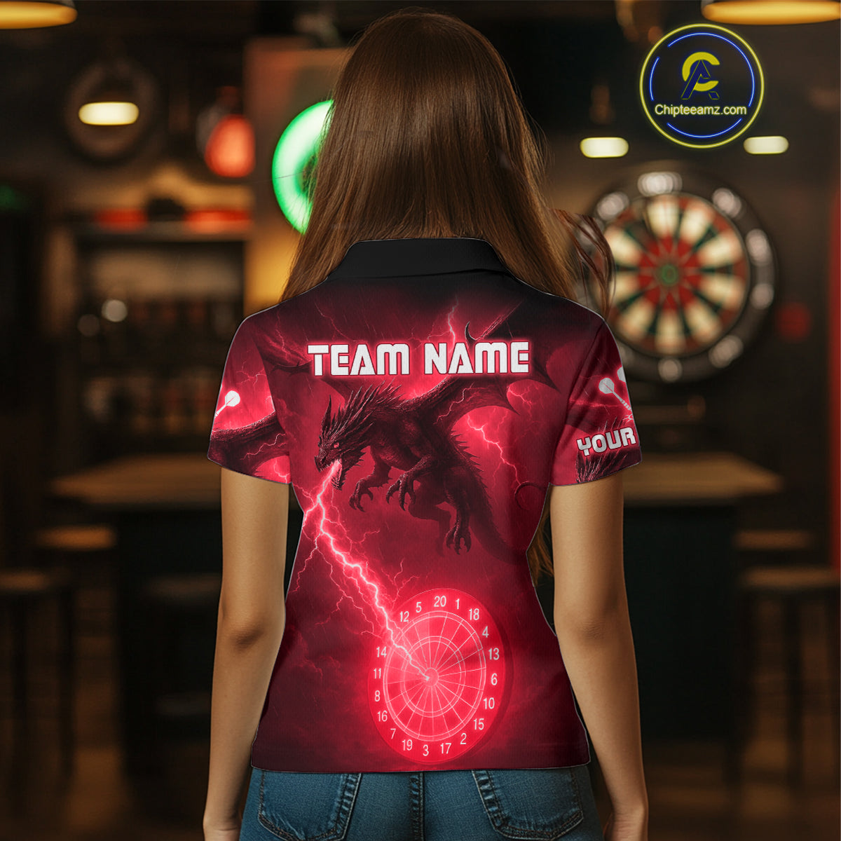 Custom Dragon Lightning Red Dartboard Dart Team Shirt For Women, Outfits Dart Jerseys NYN1072
