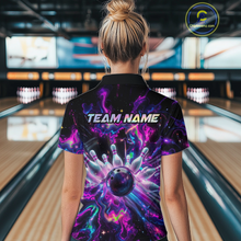 Load image into Gallery viewer, Custom Watercolor Pink Purple Bowling Jersey for Women Bowling Team Shirts Polo &amp; 1/4 Zip HNT268
