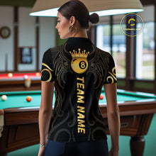 Load image into Gallery viewer, Black And Gold 8 Ball Crown Tribal Billiard Shirt For Women Custom Pool Jersey Billiard Team Shirt TDM4724