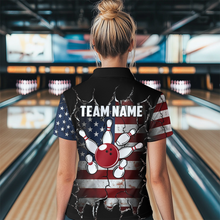 Load image into Gallery viewer, Custom US Flag Bowling Jersey for Women Bowling Team Shirts Bowling Uniform Polo &amp; 1/4 Zip HNT161