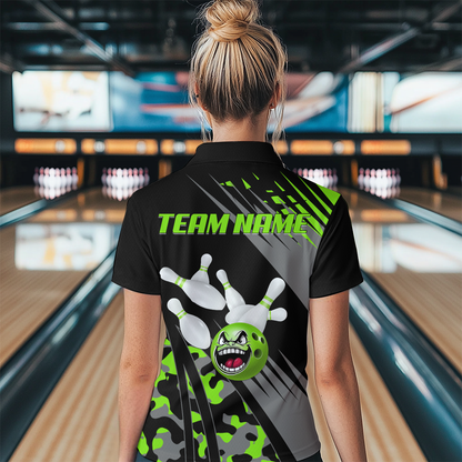 Personalized Green Crazy Bowling Shirt Polo Bowling Jersey Bowling Outfit QZT609