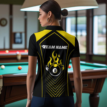 Customized Yellow 8 Ball Pool Crown Women's Billiard Shirts, Billiard Team Shirts Polo & 1/4 Zip Shirts NNT37