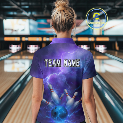 Custom Purple Lightning Bowling Shirts for Men Women Team MBL157