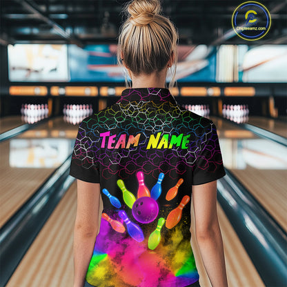 Colorful Bowling Custom Women Bowling Shirt Polo & Quarter-Zip Bowling Team Jerseys HNT73