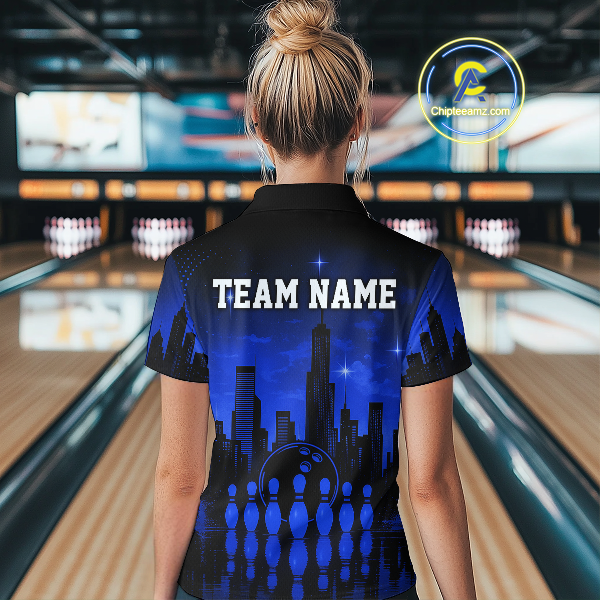 Blue Bowling Custom Women Bowling Shirt Polo & Quarter-Zip Bowling Team Jerseys HNT66