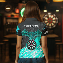 Load image into Gallery viewer, Personalized Turquoise Black Eagle Dartboard Dart Polo &amp; 1/4 Zip For Women Custom Team Dart Jerseys TDM3522