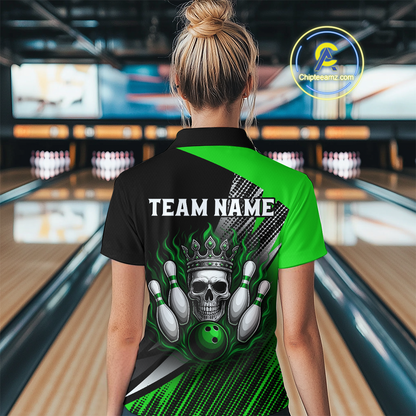 Green Skull Crown Bowling Custom Women Bowling Shirt Polo & Quarter-Zip Bowling Team Jerseys HNT65
