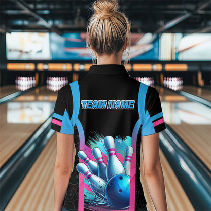 Pink&Blue Bowling Shirt for Men Women Team Bowling Jersey Bowling Polo & 1/4 Zip MBL57