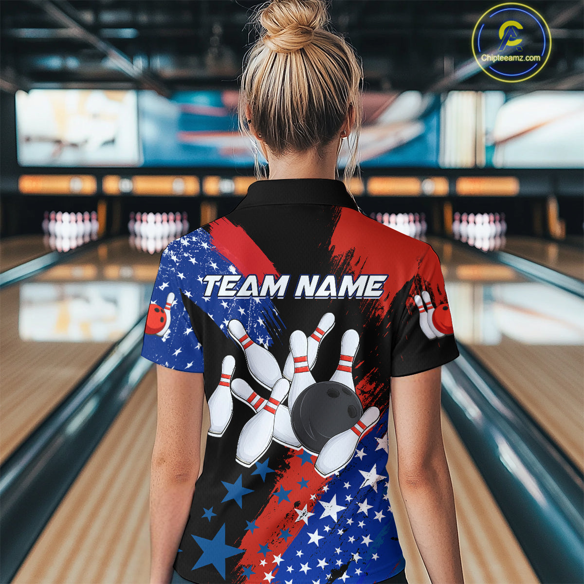American Flag Bowling Shirt Personalized Patriotic Polo Bowling Team League Gift for Bowlers QZT691