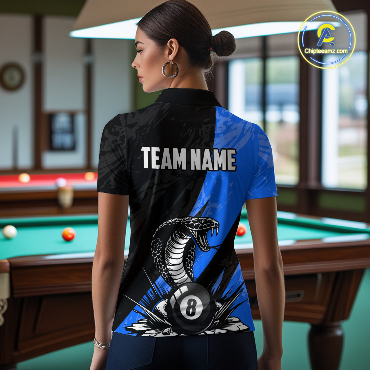 Custom Blue Cobra Snake 8 Ball Pool Billiard Shirts for Women Team Polo & 1/4 Zip Shirts NNT57