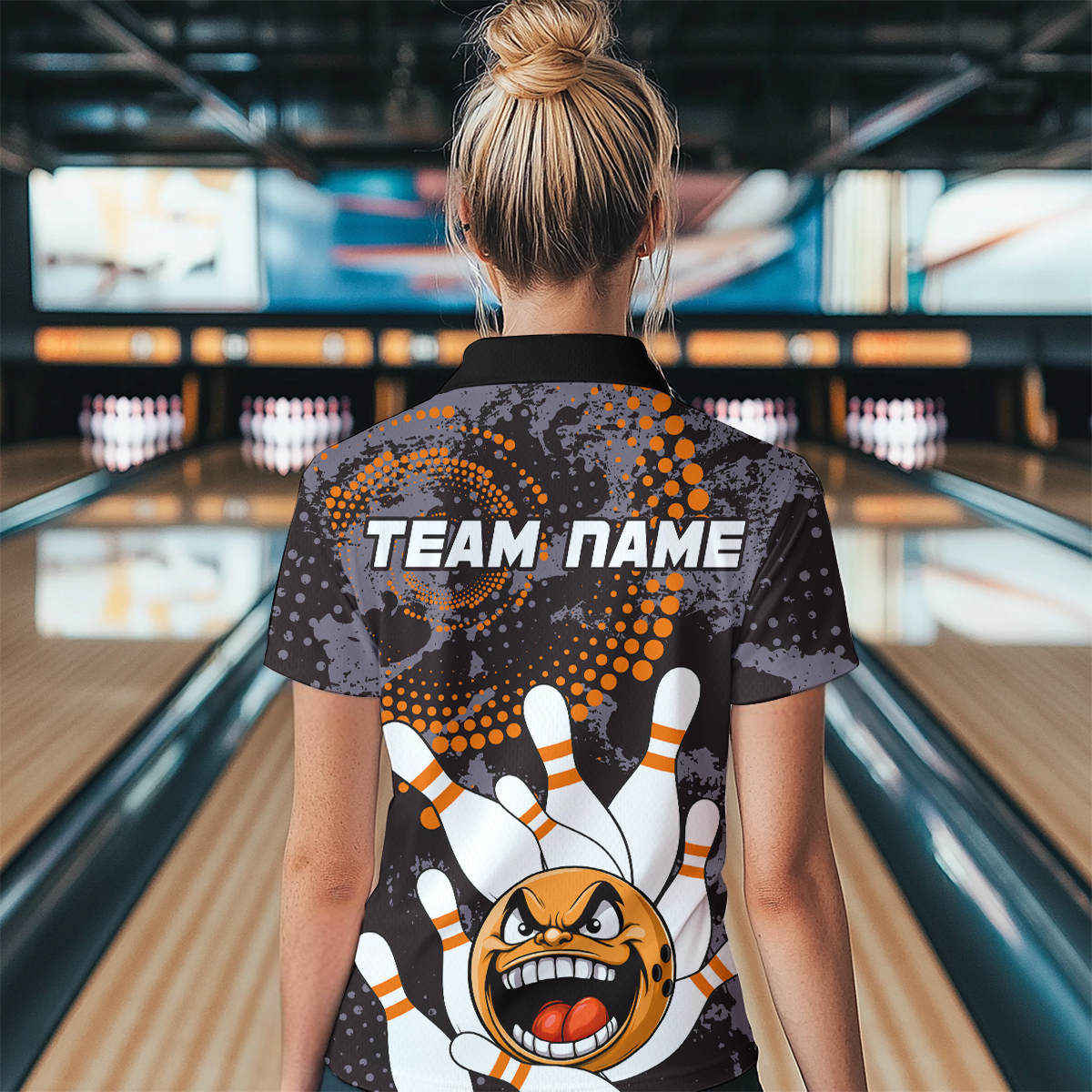 Orange Camo Bowling Shirt Funny Bowling Team Jersey for Women Polo Bowling Shirt QZT255