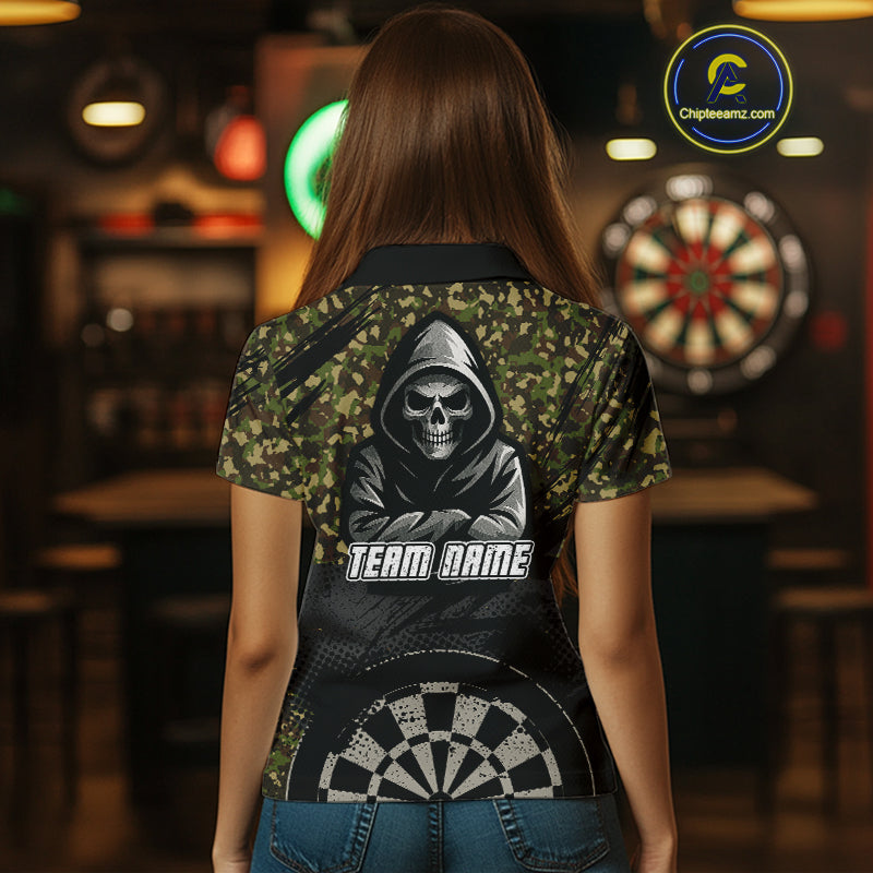 Personalized Women's Darts Shirt - Grim Reaper & Camouflage Custom Name For Players NYN0437