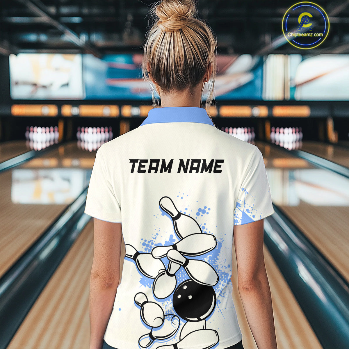 Blue Vintage Bowling Custom Women Bowling Shirt Polo & Quarter-Zip Bowling Team Jerseys HNT68