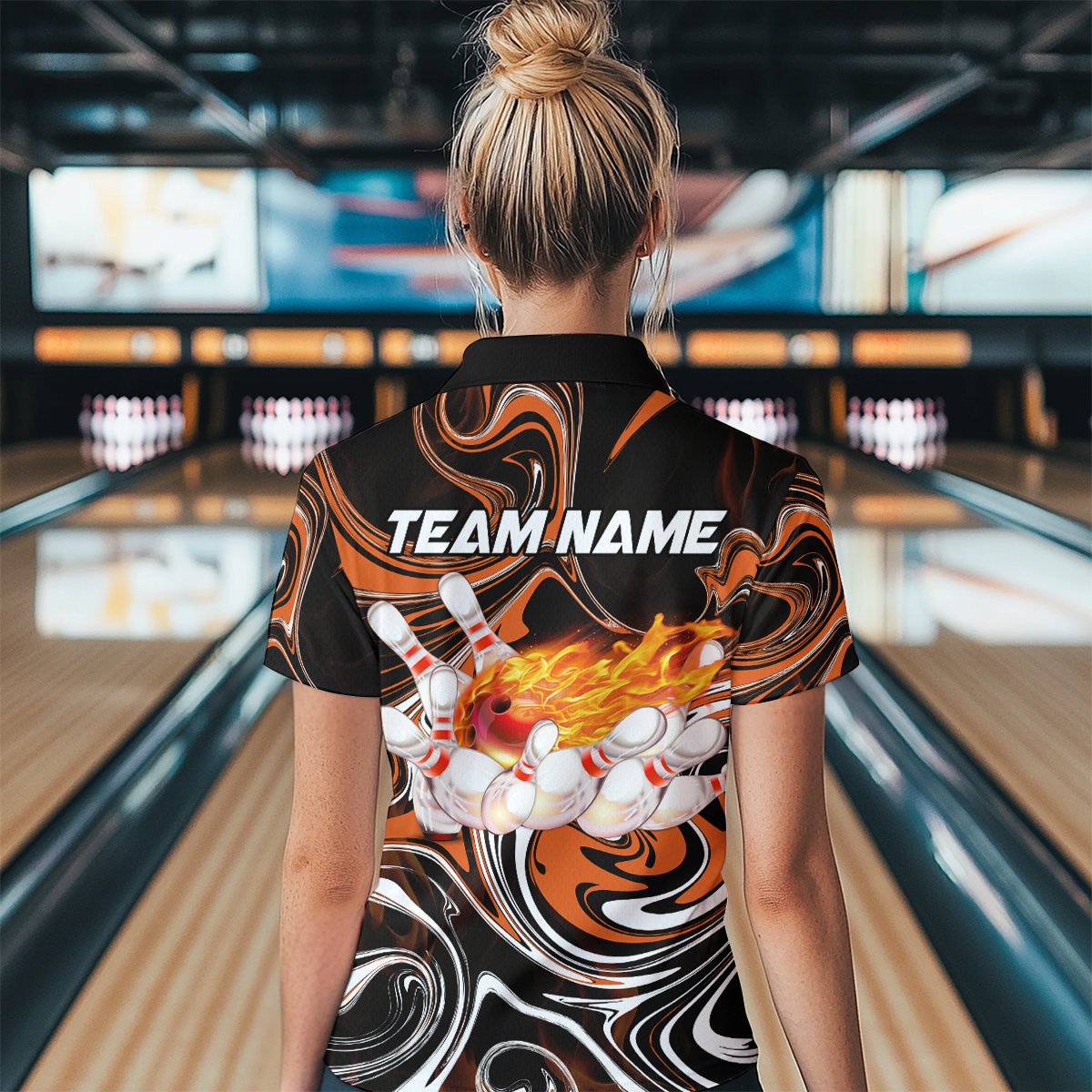 Custom Flame Bowling Shirt Orange Polo Bowling Shirt Unisex Bowling Outfits QZT602
