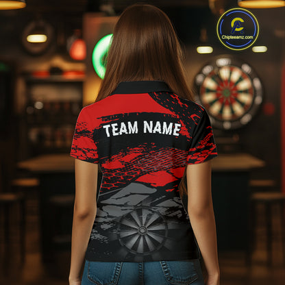 Personalized Dart Shirt For Women Red Grunge Texture & Black Dartboard, Darts Jersey NYN0280