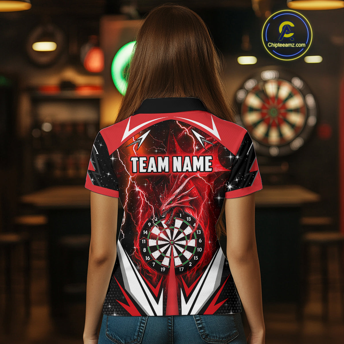 Red Darts Jerseys Custom Thunder Lightning Dragon Dart Shirt Team Polo & Quarter Zip For Women TDM4315