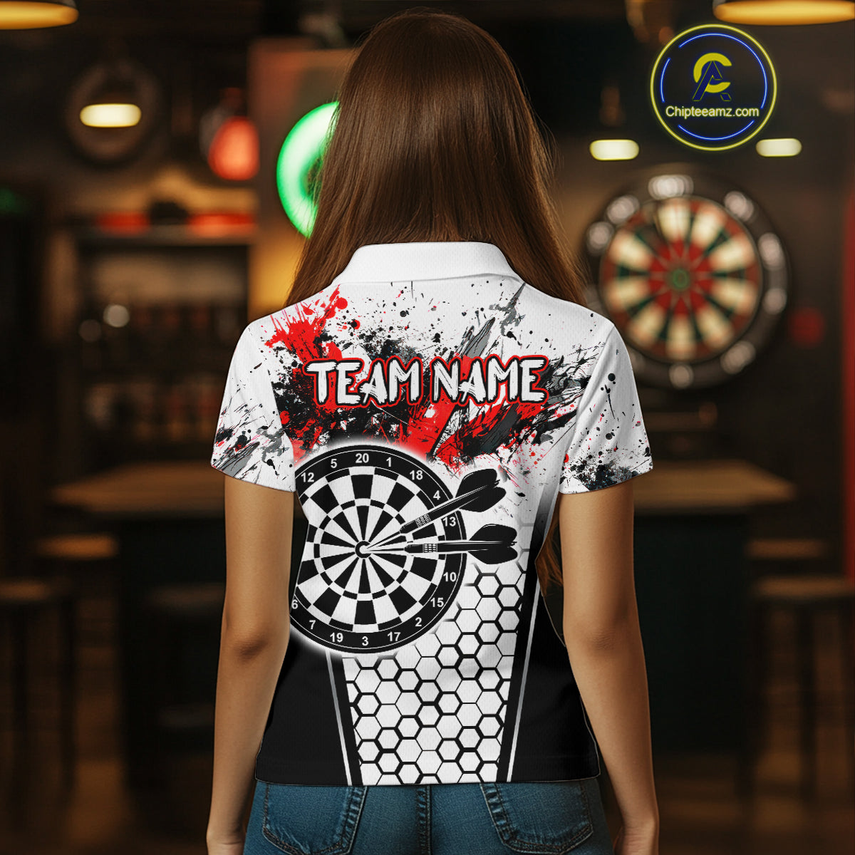 Dartboard Halftone Hexagon Grunge Darts Shirt For Women - Personalized Name For Players NYN0681