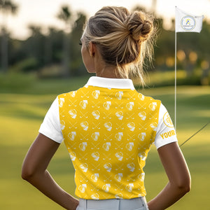 Yellow and white golf pattern Women Golf polo shirts custom name golf beer outfit ladies golf clothes NQS9855