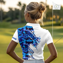Load image into Gallery viewer, Personalized Women golf polo shirts custom white and blue camo ladies golf apparel, golfing gifts NQS10073