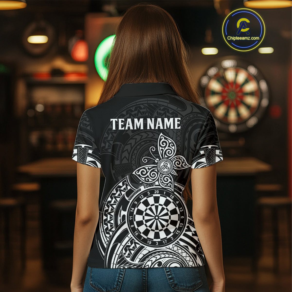 Custom White Black Tribal Dartboard Butterfly Darts Shirts For Women, Darts Team Jerseys Outfit TDM3988