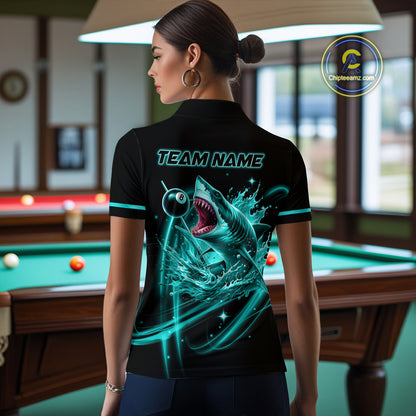 Turquoise 8 Ball & 9 Ball Pool Billiard Shark Polo & 1/4 Zip For Women Custom Team Billiard Jerseys TDM4089